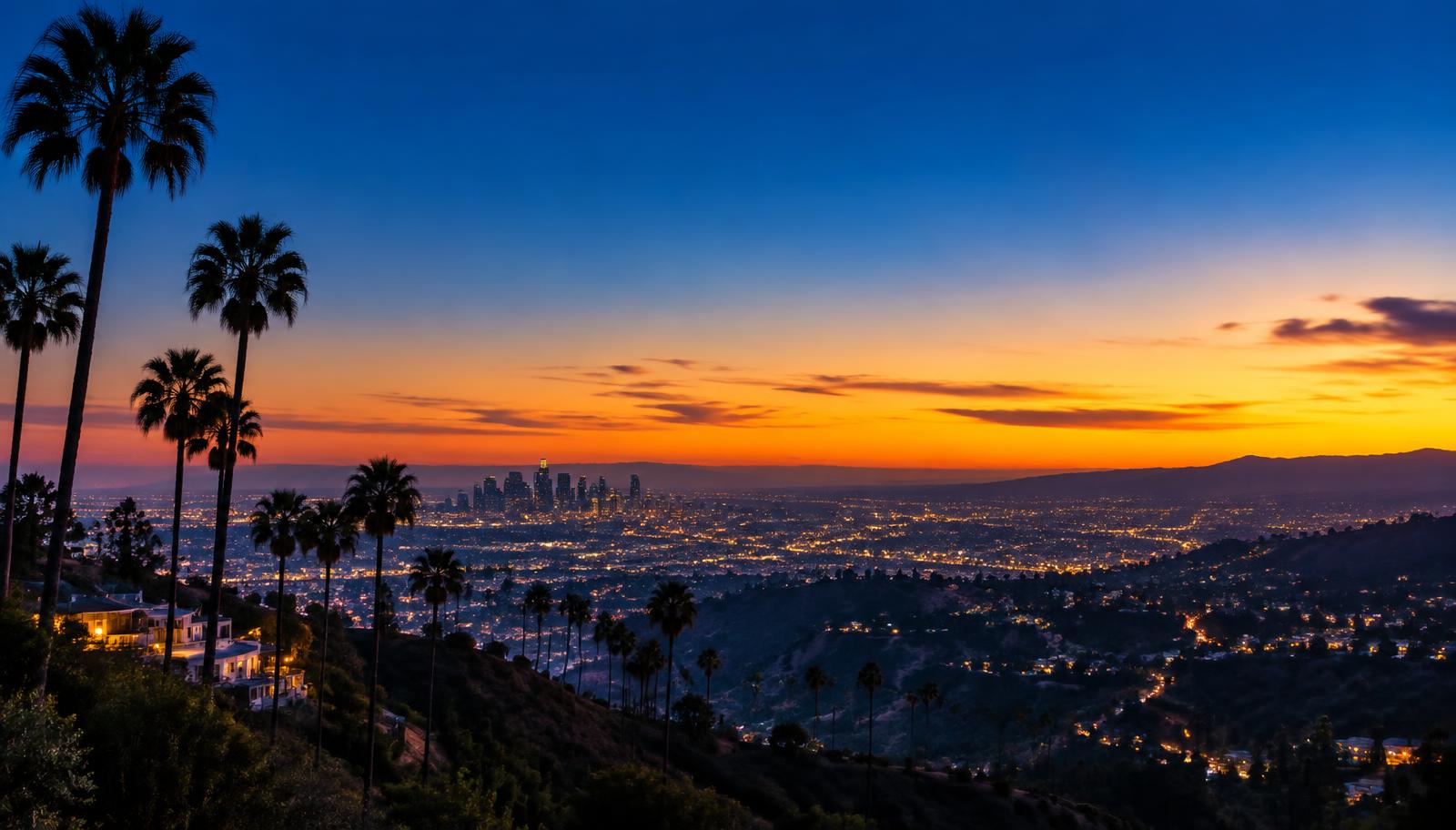 Los Angeles at dusk seen from the Hollywood hills